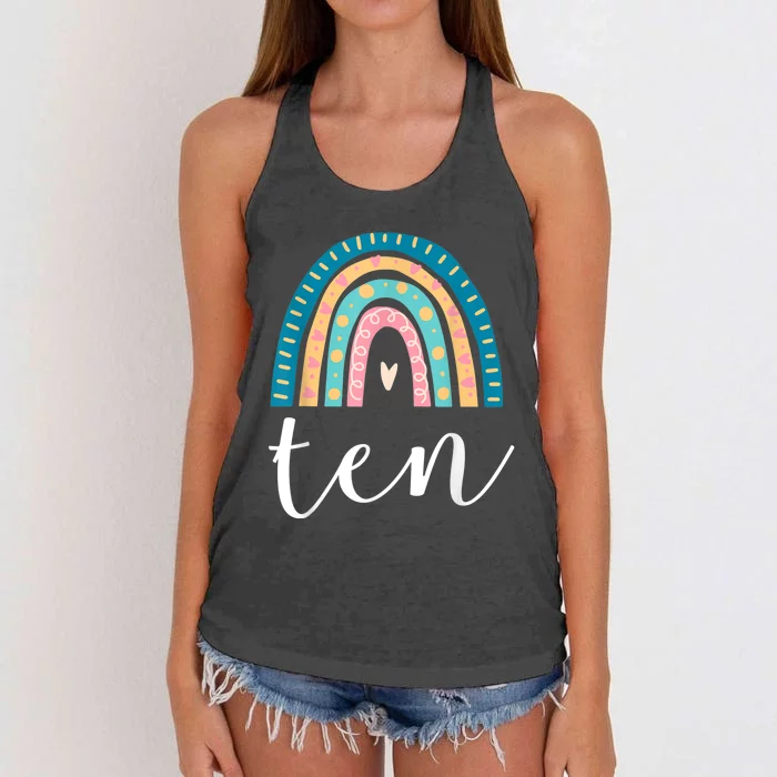 Ten Year Old Rainbow 10th Birthday Gifts For Girls 10 Bday Women's Knotted Racerback Tank