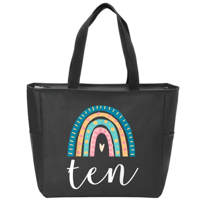 Ten Year Old Rainbow 10th Birthday Gifts For Girls 10 Bday Zip Tote Bag