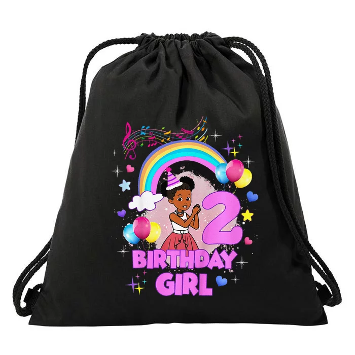 Two Year Old Birthday Girl Cute 2nd Birthday Corner Drawstring Bag