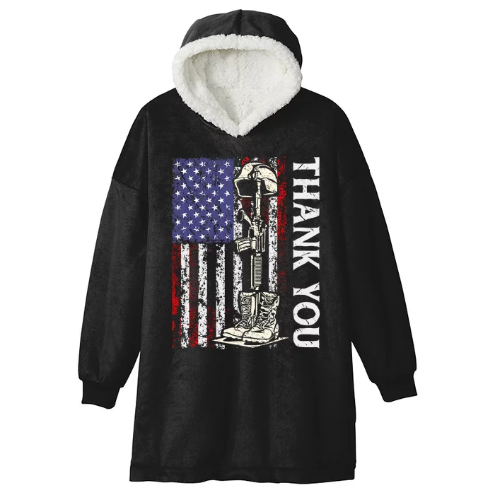 Thank You Patriotic Memorial Day 4th Of July US Flag Hooded Wearable Blanket