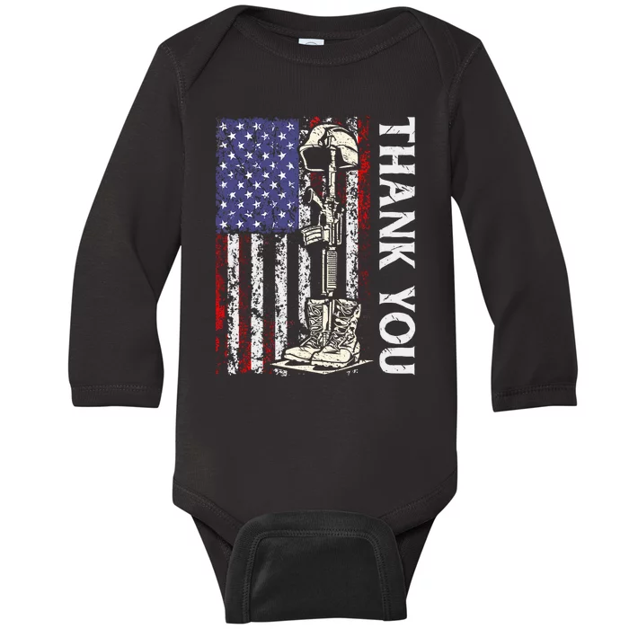 Thank You Patriotic Memorial Day 4th Of July US Flag Baby Long Sleeve Bodysuit