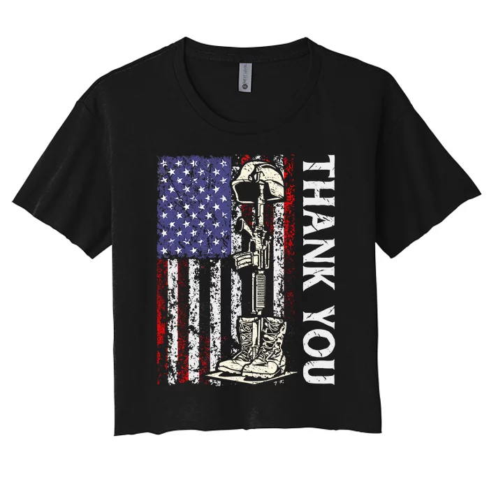 Thank You Patriotic Memorial Day 4th Of July US Flag Women's Crop Top Tee