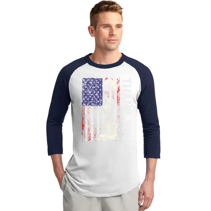 Thank You Patriotic Memorial Day 4th Of July US Flag Baseball Sleeve Shirt