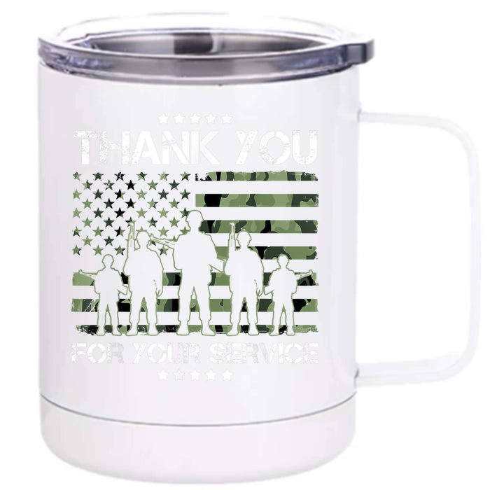 Thank You Patriotic Veteran Memorial Day USA Camouflage Front & Back 12oz Stainless Steel Tumbler Cup