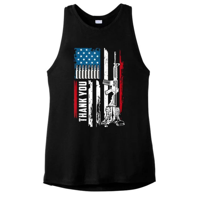 Thank You Patriotic Men Memorial Day 4th Of July US Flag Ladies Tri-Blend Wicking Tank