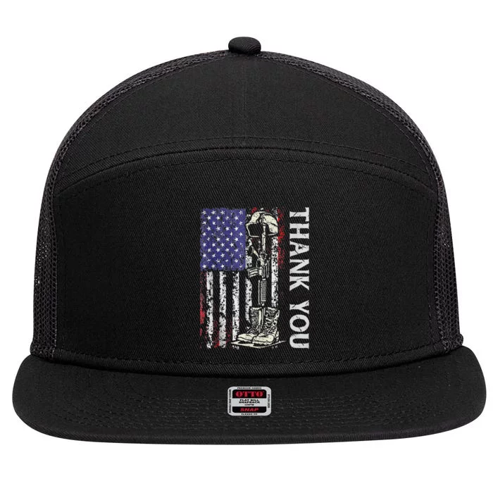 Thank You Patriotic Memorial Day 4th Of July US Flag 7 Panel Mesh Trucker Snapback Hat