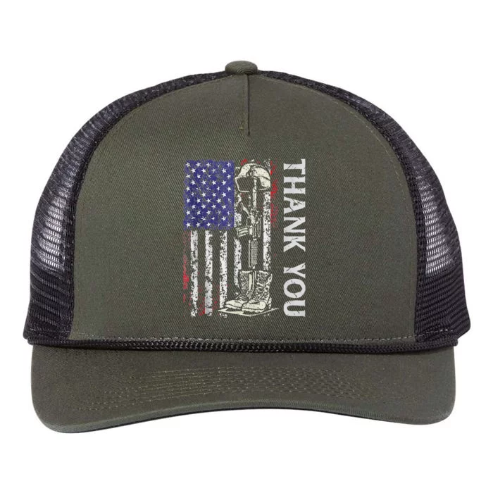 Thank You Patriotic Memorial Day 4th Of July US Flag Retro Rope Trucker Hat Cap