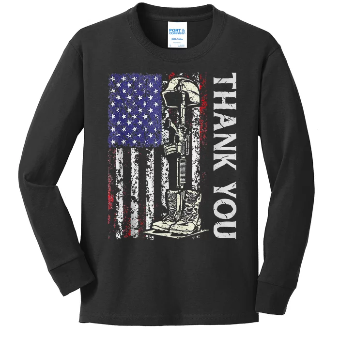 Thank You Patriotic S Memorial Day 4th Of July US Flag Kids Long Sleeve Shirt