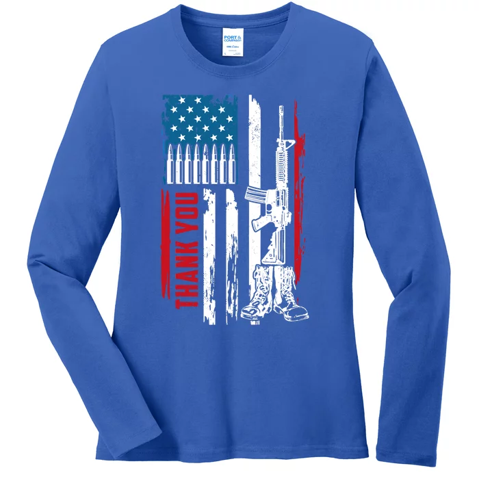 Thank You Patriotic Memorial Day 4th Of July Us Flag Cool Gift Ladies Long Sleeve Shirt