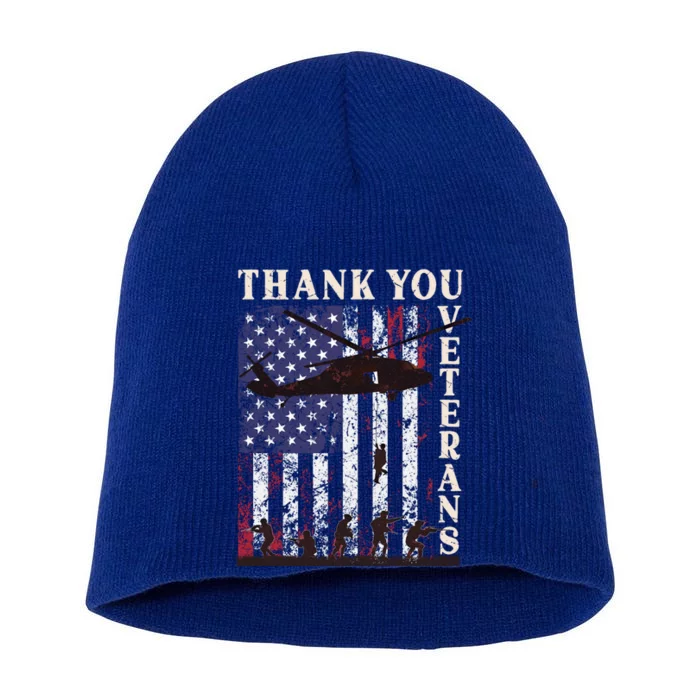 Thank You Patriotic Gift 4th Of July Memorial Day Usa Flag Gift Short Acrylic Beanie