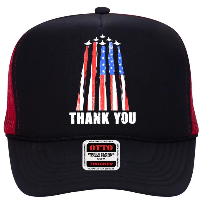 Thank You Pilot American Flag Soldier Memorial Veteran Gift High Crown Mesh Trucker Hat