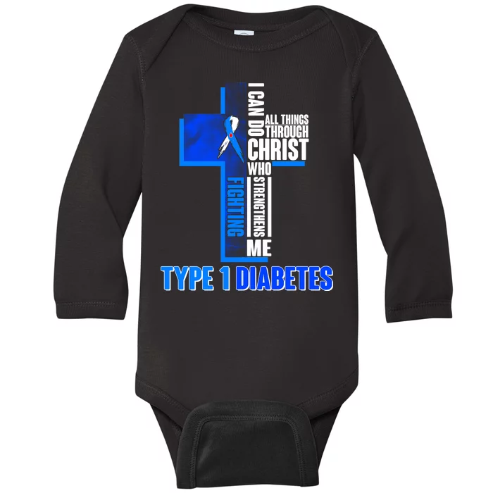 Type 1 Diabetes Awareness Warrior Cross Baby Long Sleeve Bodysuit