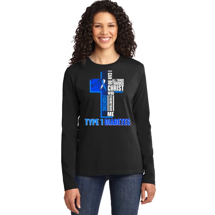 Type 1 Diabetes Awareness Warrior Cross Ladies Long Sleeve Shirt