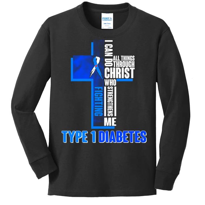 Type 1 Diabetes Awareness Warrior Cross Kids Long Sleeve Shirt