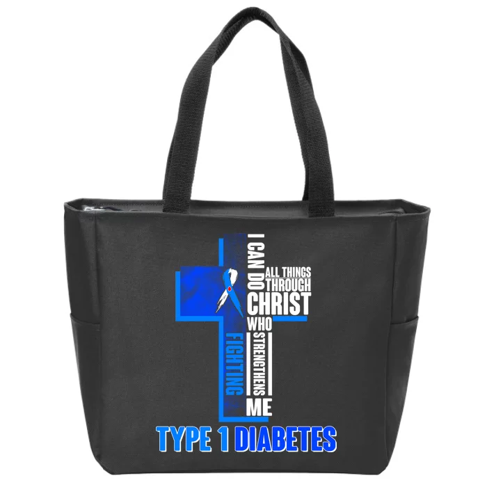 Type 1 Diabetes Awareness Warrior Cross Zip Tote Bag