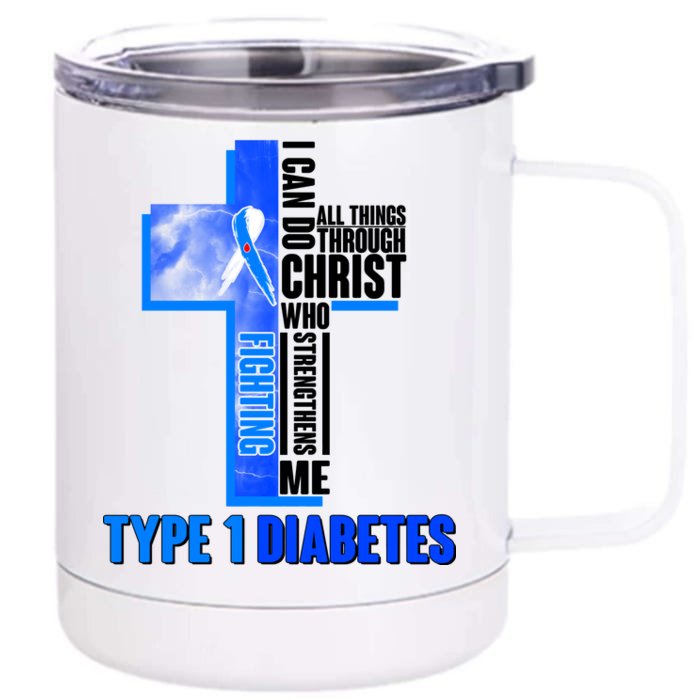 Type 1 Diabetes Awareness Warrior Cross Front & Back 12oz Stainless Steel Tumbler Cup