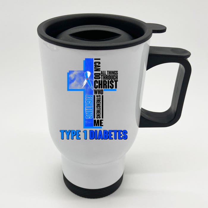 Type 1 Diabetes Awareness Warrior Cross Front & Back Stainless Steel Travel Mug