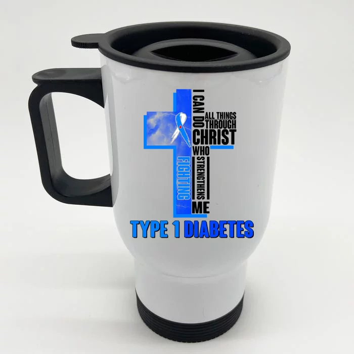 Type 1 Diabetes Awareness Warrior Cross Front & Back Stainless Steel Travel Mug