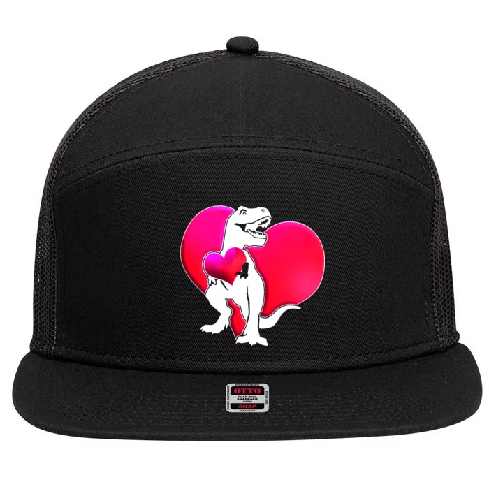 Tyrannosaurus Rex Valentine Heart Dinosaur 7 Panel Mesh Trucker Snapback Hat