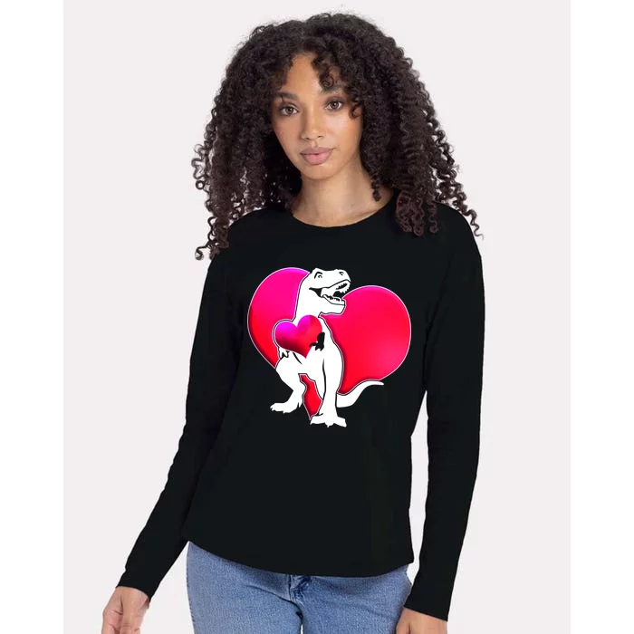 Tyrannosaurus Rex Valentine Heart Dinosaur Womens Cotton Relaxed Long Sleeve T-Shirt