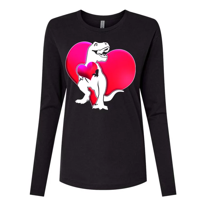 Tyrannosaurus Rex Valentine Heart Dinosaur Womens Cotton Relaxed Long Sleeve T-Shirt