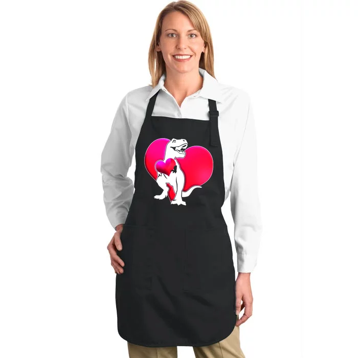 Tyrannosaurus Rex Valentine Heart Dinosaur Full-Length Apron With Pocket