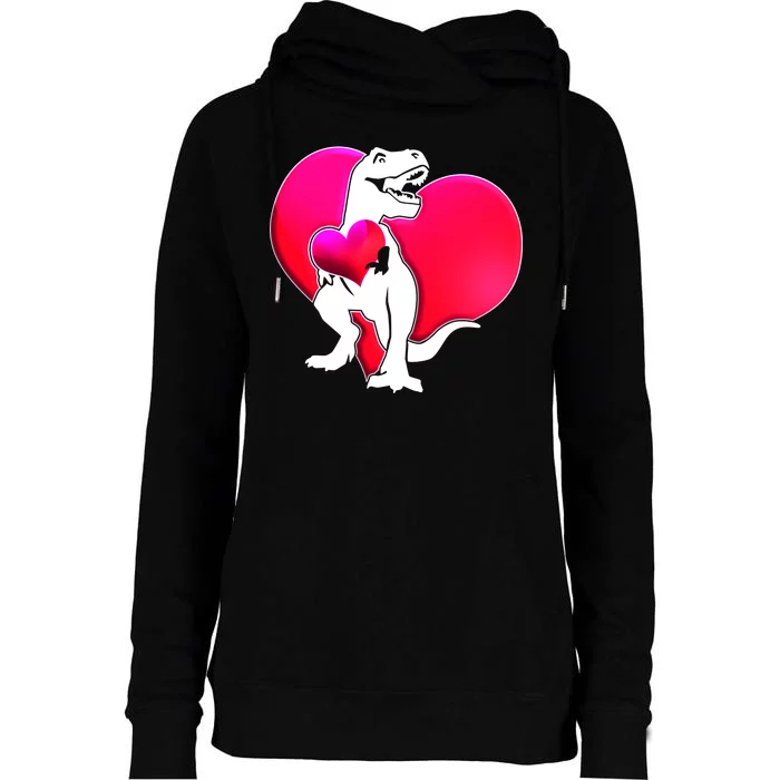 Tyrannosaurus Rex Valentine Heart Dinosaur Womens Funnel Neck Pullover Hood