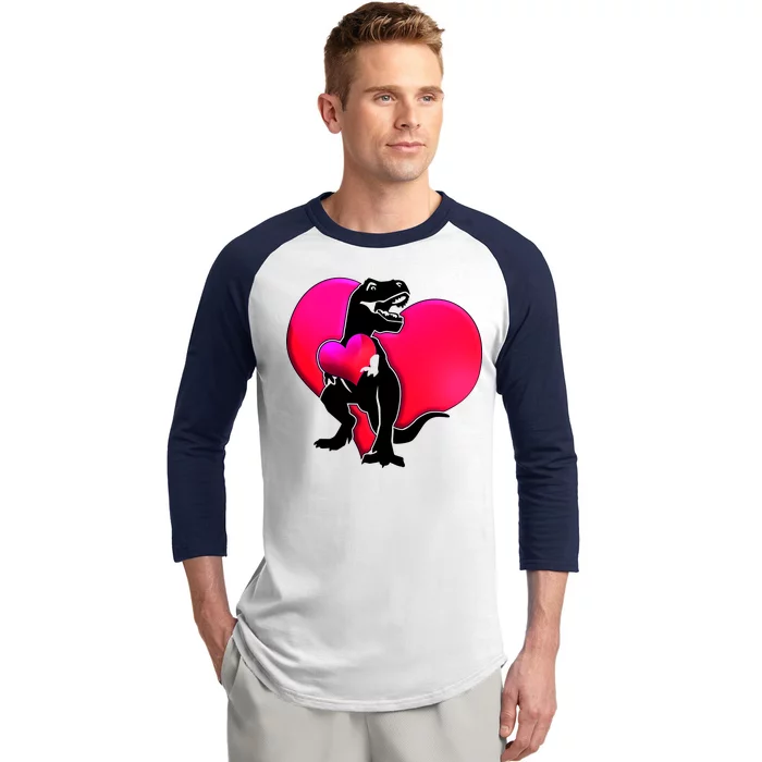 Tyrannosaurus Rex Valentine Heart Dinosaur Baseball Sleeve Shirt