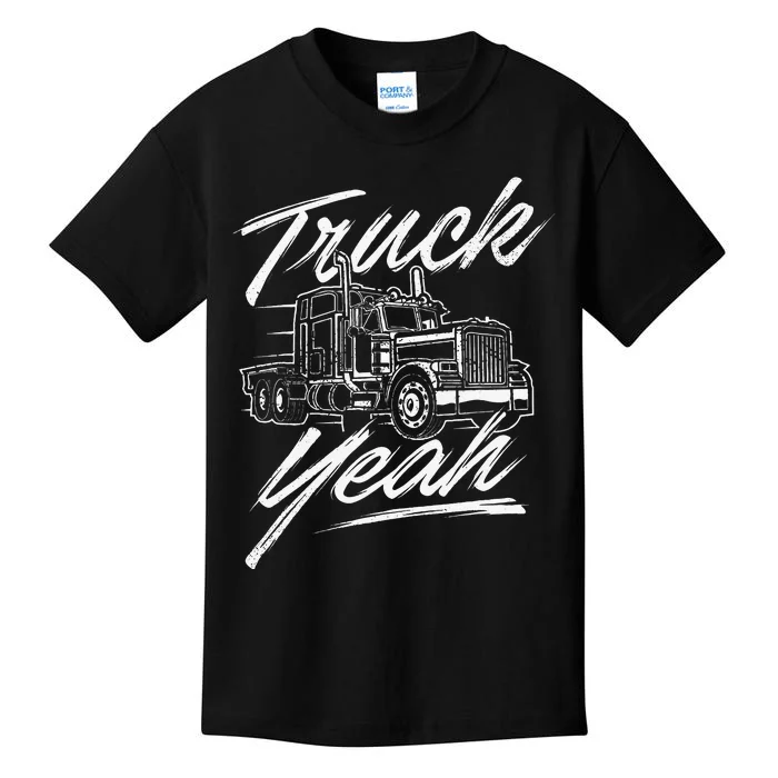 Truck Yeah Semi Truck Driver Big Rig Trucking Trucker Kids T-Shirt