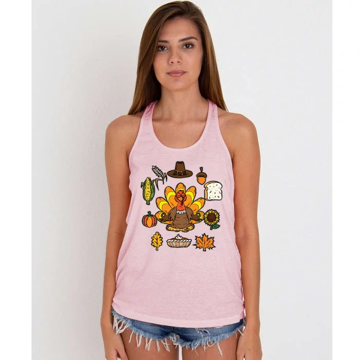 Turkey Yoga Thanksgiving Day Funny Namaste Meditation Gift Women's Knotted Racerback Tank