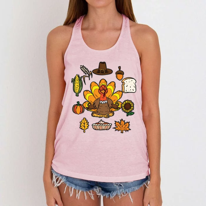 Turkey Yoga Thanksgiving Day Funny Namaste Meditation Gift Women's Knotted Racerback Tank