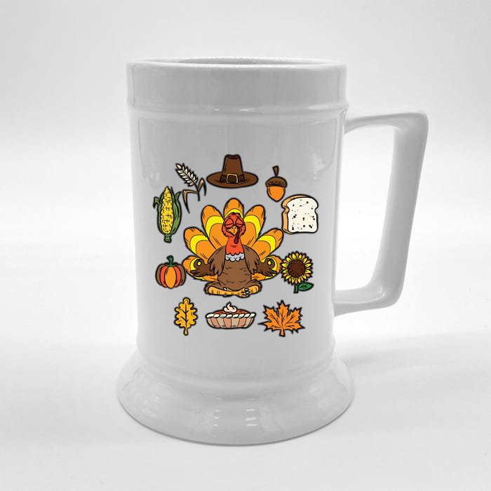 Turkey Yoga Thanksgiving Day Funny Namaste Meditation Gift Front & Back Beer Stein