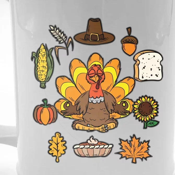 Turkey Yoga Thanksgiving Day Funny Namaste Meditation Gift Front & Back Beer Stein