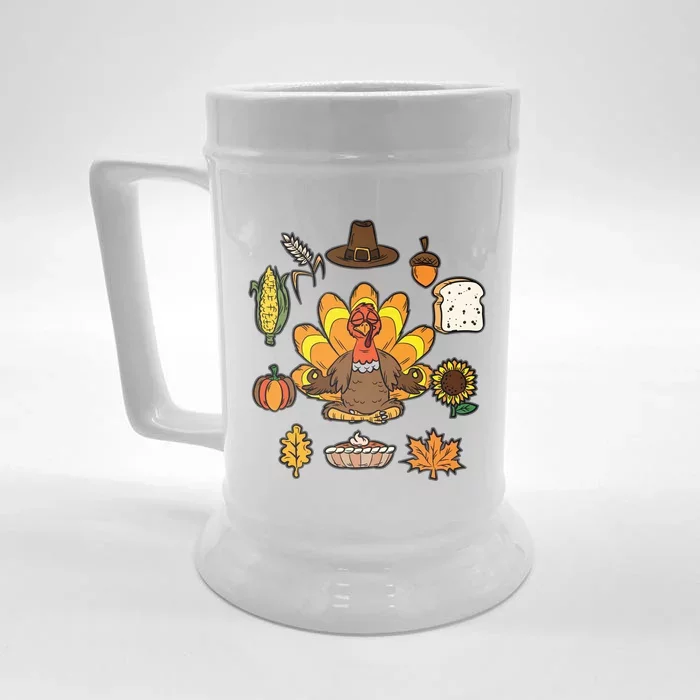 Turkey Yoga Thanksgiving Day Funny Namaste Meditation Gift Front & Back Beer Stein