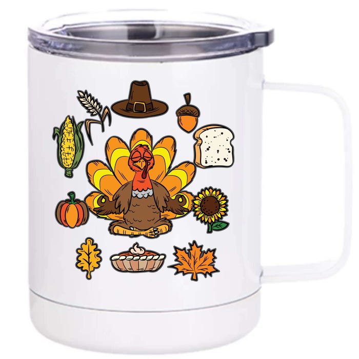 Turkey Yoga Thanksgiving Day Funny Namaste Meditation Gift Front & Back 12oz Stainless Steel Tumbler Cup