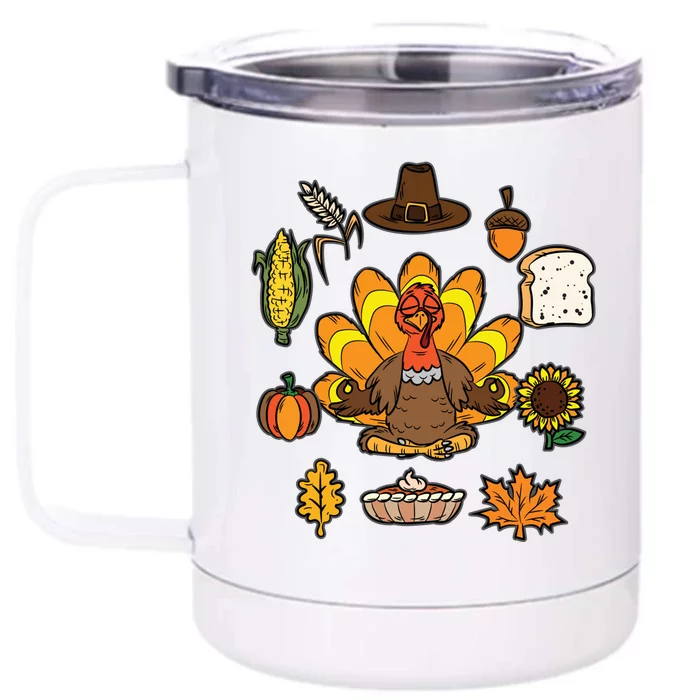 Turkey Yoga Thanksgiving Day Funny Namaste Meditation Gift Front & Back 12oz Stainless Steel Tumbler Cup