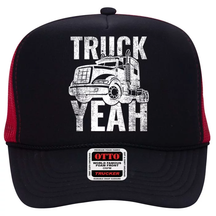 Truck Yeah Trucker Distressed Cute Gift High Crown Mesh Trucker Hat