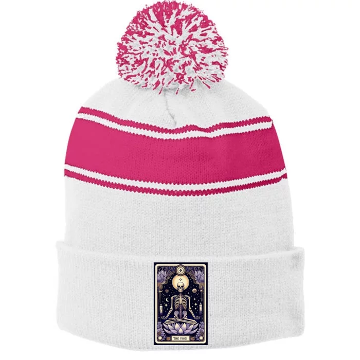 The Yogi Tarot Card Yoga Skeleton Stripe Pom Pom Beanie