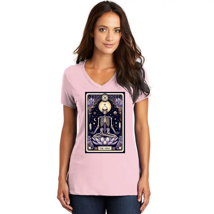 The Yogi Tarot Card Yoga Skeleton Women's V-Neck T-Shirt