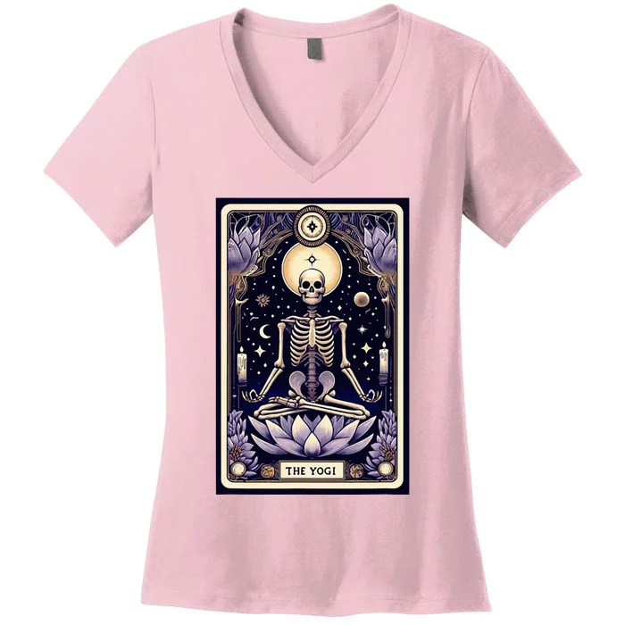 The Yogi Tarot Card Yoga Skeleton Women's V-Neck T-Shirt