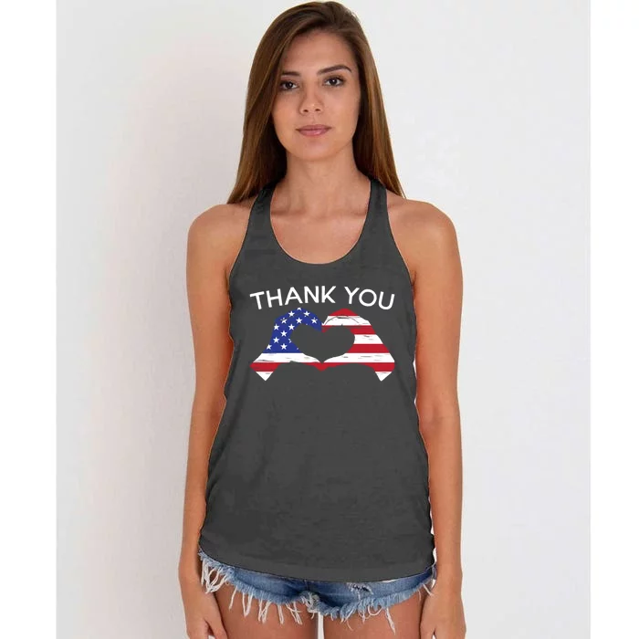 Thank You Usa Flag American Military Soldier Veterans Day Gift Women's Knotted Racerback Tank