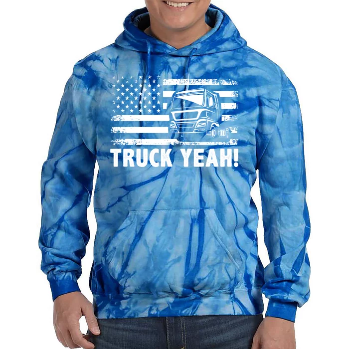 Truck Yeah Us Flag Vintage Trucking Lover Gift Tie Dye Hoodie