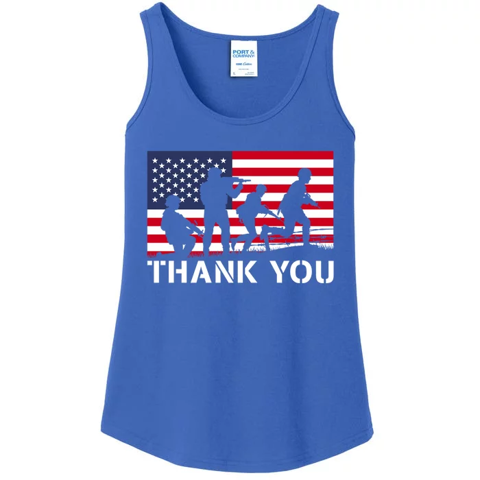 Thank You Veteran Memorial Day Usa American Flag Patriotic Gift Ladies Essential Tank