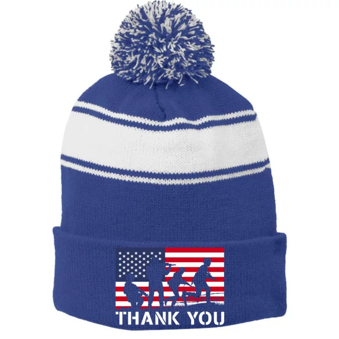 Thank You Veteran Memorial Day Usa American Flag Patriotic Gift Stripe Pom Pom Beanie