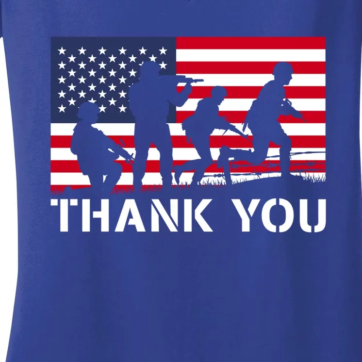 Thank You Veteran Memorial Day Usa American Flag Patriotic Gift Women's V-Neck T-Shirt