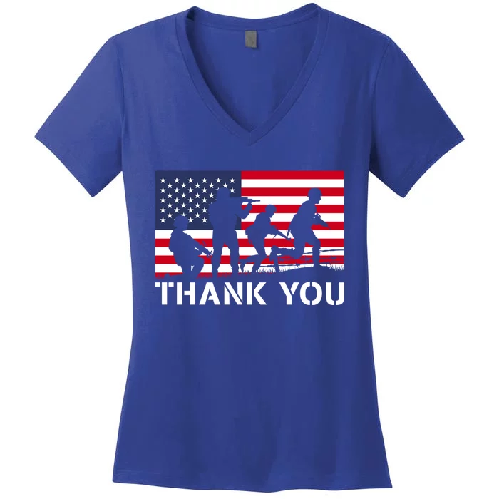 Thank You Veteran Memorial Day Usa American Flag Patriotic Gift Women's V-Neck T-Shirt