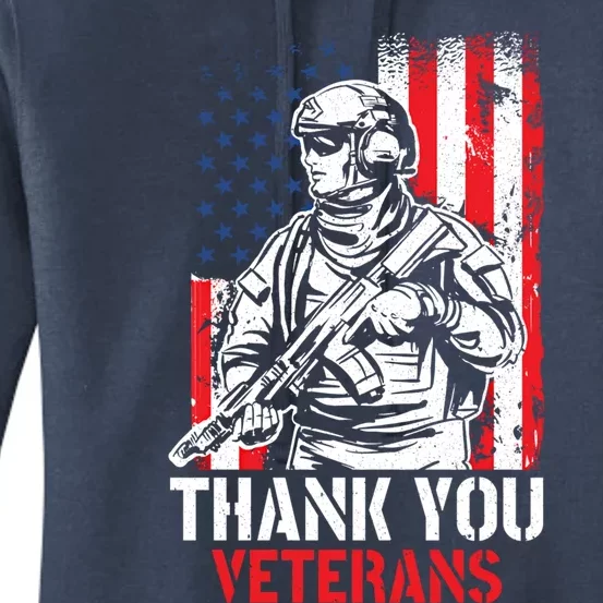 Thank You Veterans Meaningful Gift Patriotic American Flag Memorial Day Cute Gif Women's Pullover Hoodie