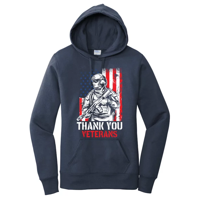 Thank You Veterans Meaningful Gift Patriotic American Flag Memorial Day Cute Gif Women's Pullover Hoodie