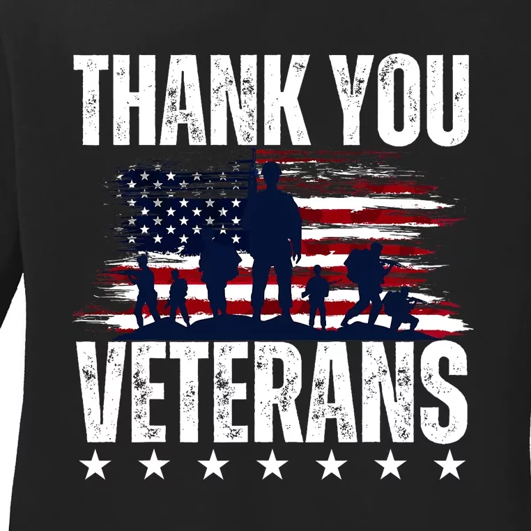 Thank You Veterans Day Memorial Day Partiotic Military Usa Ladies Long Sleeve Shirt