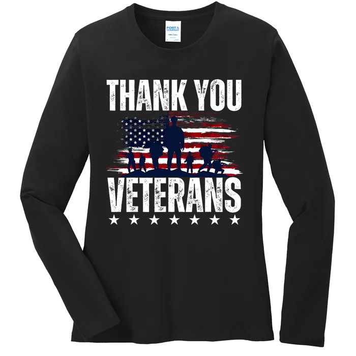 Thank You Veterans Day Memorial Day Partiotic Military Usa Ladies Long Sleeve Shirt